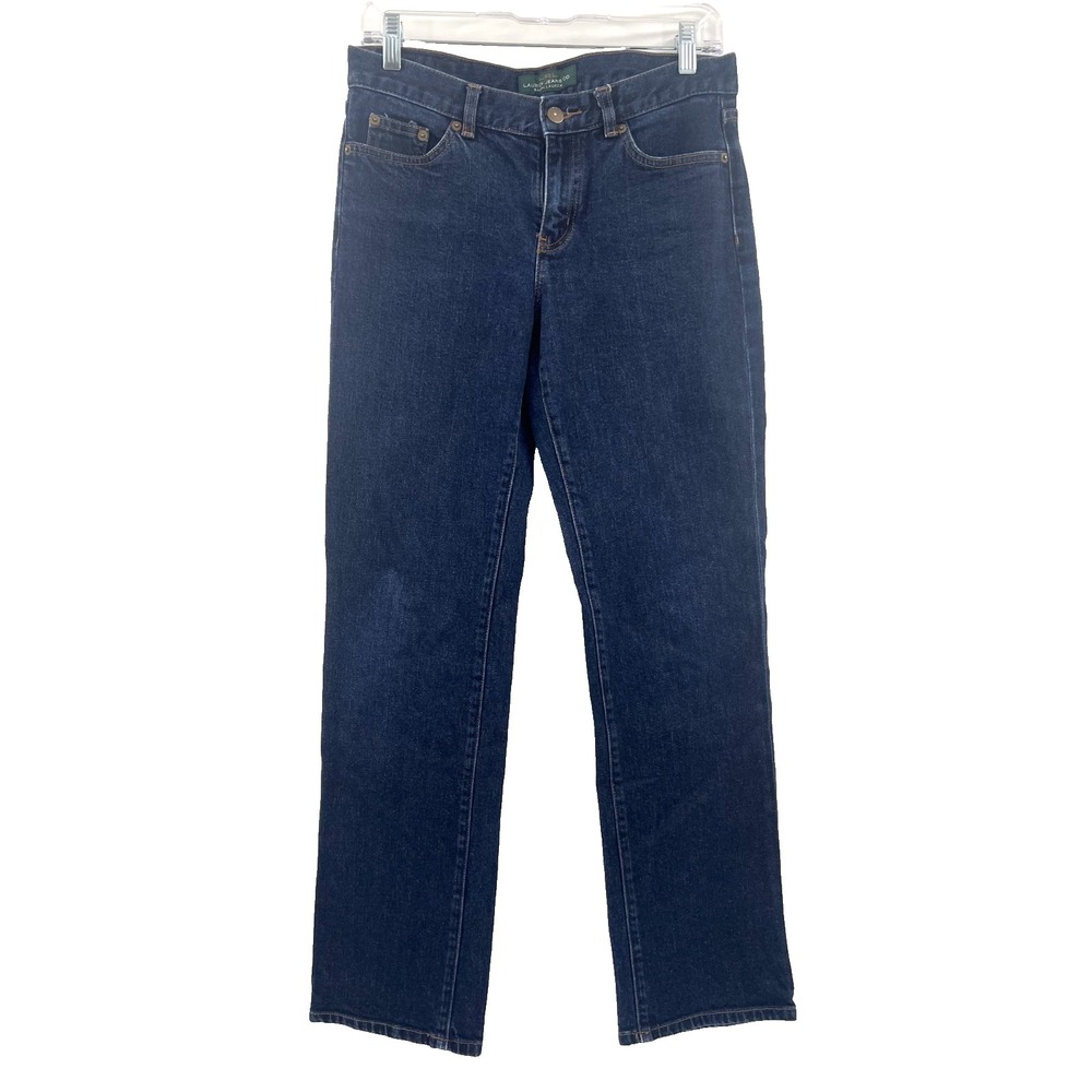 LRL LAUREN JEANS CO Women's 6 Dark-Wash Modern Slim Mid-Rise Straight Leg Jeans